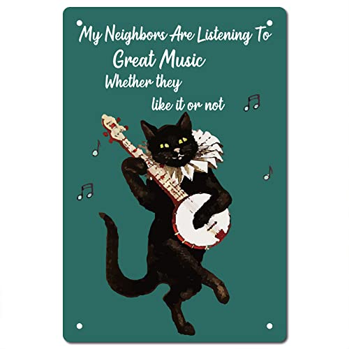 CREATCABIN Metall-Blechschild, Lustige Schwarze Katze, Musik, Badezimmer-Zitat, Vintage-Schild Für Badezimmer, Küche, Café, Wanddekoration, 8 x 12,(5) cm von CREATCABIN