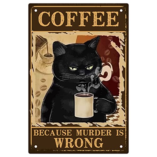 CREATCABIN Metall-Blechschild Lustige Schwarze Katze Getränk Kaffee Vintage-Metall-Poster Hängeschild Kunstdekoration Für Kaffee Bar Zuhause Badezimmer Wohnzimmer Café Geschenke 20x30cm von CREATCABIN