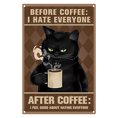 CREATCABIN Metall-Blechschild Lustige Vintage-Schwarze Katze Katzengetränk Metall Aufhängen Wandkunst Dekoration Kaffee Retro Schild Für Katzenliebhaber Kaffee Zuhause Badezimmer Café Bar 20x30cm von CREATCABIN