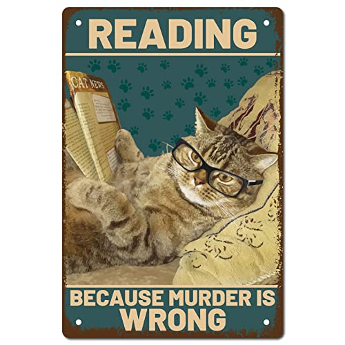 CREATCABIN Metall-Blechschild Mit Katze Aufschrift „Weil Murder Is Wrong Metall-Poster Vintage-Retro-Kunstwand Aufhängen Eisen Malerei Lustige Tiere Für Zuhause Küche Badezimmer Wanddekoration 30x20cm von CREATCABIN