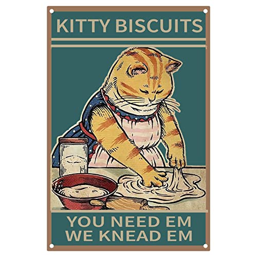 CREATCABIN Metall-Blechschild Mit Katze Kitty Biscuits We Knead Em You Need Lustiges Schild Vintage-Retro-Poster Badezimmer-Zitat Vintage-Schild Für Bauernhaus Küche Café Wanddekoration 8x 12 Zoll von CREATCABIN