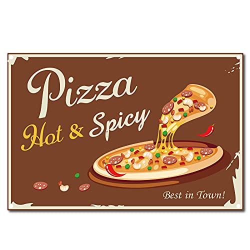 CREATCABIN Metall Blechschild Pizza Hot Würzig Retro Vintage Lustige Wanddekor Kunstwand Hängen Eisen Malerei Für Hausgarten Bar Pub Küche Wohnzimmer Büro Garage Poster Plaque 8 x 12inch von CREATCABIN