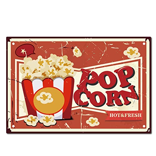 CREATCABIN Metall Blechschild Pop Corn Hot Fresh Retro Vintage Lustige Wandkunst Wandbild Hängen Eisen Malerei Für Hausgarten Bar Pub Küche Wohnzimmer Büro Plaque 12x8inch von CREATCABIN