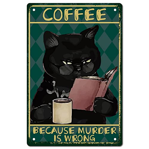 CREATCABIN Metall-Blechschild Vintage Lustige Schwarze Katze Retro Weil Murder is Wrong Wanddekoration Kunstposter Gemälde Für Zuhause Küche Badezimmer Schlafzimmer Café Bar Pub Dekorationen 30x20cm von CREATCABIN