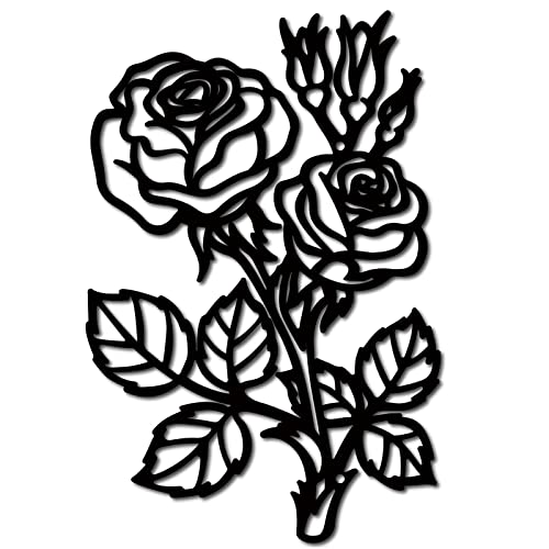 CREATCABIN Metall-Wandkunst Dekor Rose Blume Schwarze Wandschilder Eisen Hängende Metallornament-Skulptur Für Balkon Garten Zuhause Wohnzimmer Dekoration Innenbereich Küche Büro Geschenke 30.6x20cm von CREATCABIN