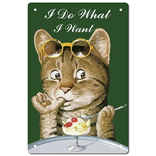 CREATCABIN Metallblechschilder Mit Lustiger Katze I Do What I Want Niedliches Poster Wandkunst Smoking Rechteckig Vintage-Schild Für Badezimmer Garten Zuhause Toilette Schlafzimmer Café 12 x 8(5) cm von CREATCABIN