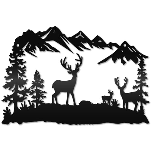 CREATCABIN Metallkunst Wanddekoration Eisen Zum Aufhängen Berghirsche Wald Wandskulptur Schwarz Moderne Ornamente Einfaches Zubehör Für Rustikale Tierjagd Schlafzimmer Außendekor 30x20cm von CREATCABIN
