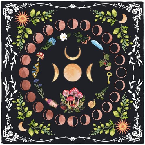 CREATCABIN Mondaltartuch Hexenmatte Spirituelles Tuch Samt Hexerei Tarotkarten Tischdecke Quadratisch Wandteppich Wandbehang Kunsttischdecke Wahrsagetuch Für Rituelle Wicca Lesungen 50x50cm von CREATCABIN
