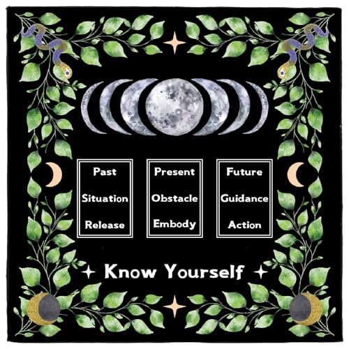 CREATCABIN Mondphasenblätter Altartuch Tarotkarten Tischdecke Hexenmatte Gobelin Tischdecke Spirituelles Tuch Quadratische Wandkunst Aus Samt Wahrsagekarten Tischdecke Für Rituelles Zubehör 50x50cm von CREATCABIN