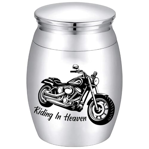 CREATCABIN Motorradurne Kleine Urnen Für Die Einäscherung Andenkensäule Legierung Motorrad Fahren Im Himmel Gedenkasche Bestattungsbehälter Glas Für Menschliche Asche Gedenkdekoration 4.05x3cm von CREATCABIN
