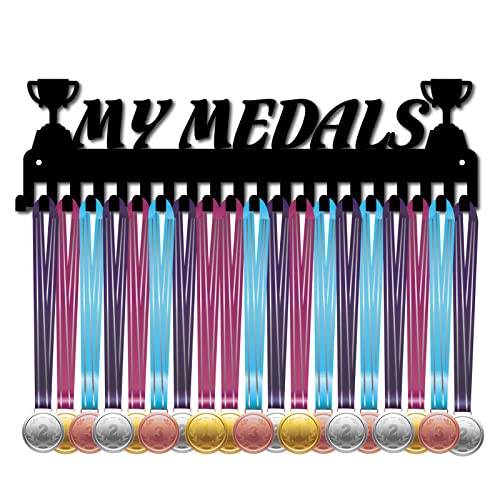 CREATCABIN My Medals Medaillenhalter Display Aufhänger Rack Sport Metall Wandhalterung Mit 20 Haken Zum Aufhängen von 60 Medaillen Läufer Home Badge Running Marathon Gymnastik Schwarz 15.7 x 4.4 Zoll von CREATCABIN