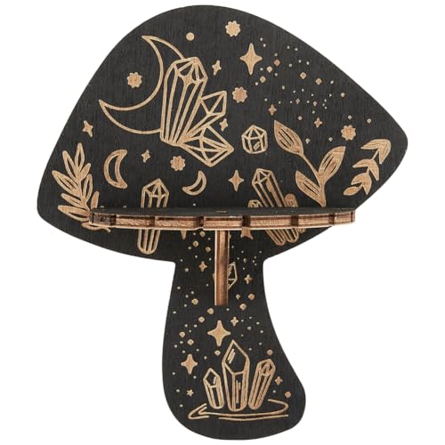 CREATCABIN Pilz Kristall Display Kleines Kristallregal Schwarz Rustikales Holz Phasenmond Schwebend Hexenkram Handhalter Aufbewahrung Wandregale Für Steine Edelsteine Meditation Spirituelle 15x17.7cm von CREATCABIN