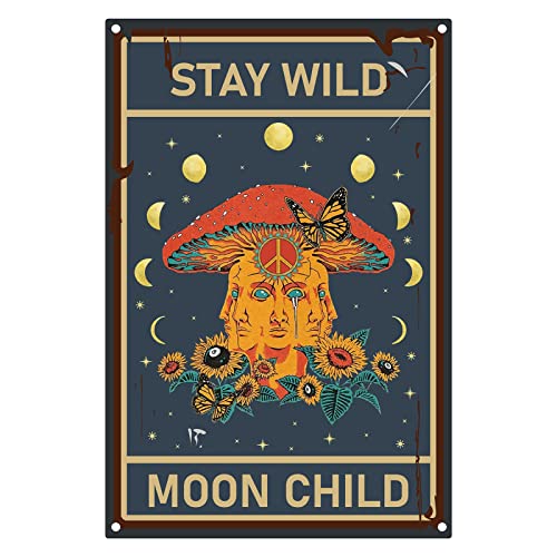CREATCABIN Pilz-Metall-Blechschild Sonnenblume Schmetterling Eisenschild Poster Stay Wild Mond Kind Wasserdicht Rechteckig Für Schlafzimmer Badezimmer Wohnzimmer Bar Geschenk Plakette Dekor 20x30cm von CREATCABIN