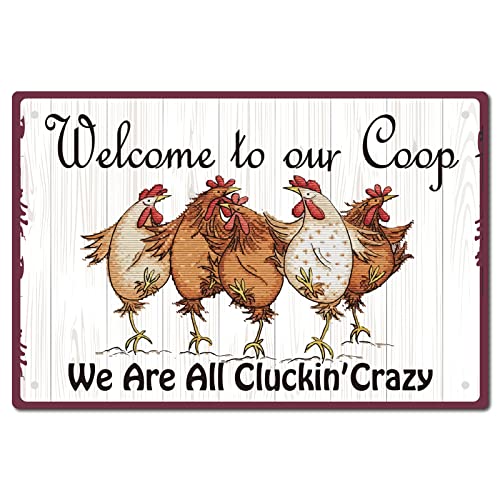 CREATCABIN Retro-Blechschild Metall Huhn Tiere Schild Willkommen In Unserem Coop Lustiges Poster Aufhängen Zitate Vintage-Wandkunst Dekoration Für Bauernhof Hof Bauernhaus Zuhause Wohnzimmer 20x30cm von CREATCABIN