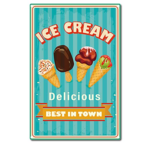 CREATCABIN Retro Vintage Blechschild Leckeres EIS Bestes In Der Stadt Metall Wanddekor Dekoration Kunstwandbild Für Hausgarten Küche Bar Pub Wohnzimmer Büro Garage Poster Plaque 12 x 8inch von CREATCABIN