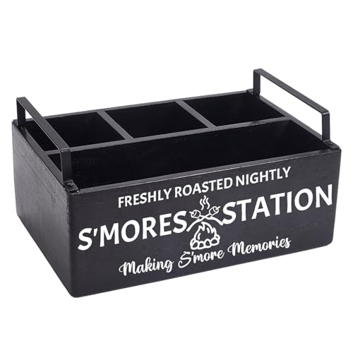 CREATCABIN S'Mores Station Farmhouse S'Mores Riegelhalter Mit Griffen S'Mores Caddy Zubehör Organizer S'Mores Vorräte Behälterbox Serviertablett Für S'Mores Maker Box Vorräte Set 28.7x11cm von CREATCABIN