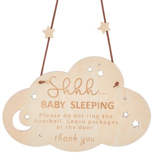 CREATCABIN Schild Baby Schläft Für Die Haustür Rustikales Türschild Holz Bitte Nicht Klingeln Türhänger Für Babyzimmer Mit Seil Wolke Aufhängen Heimdekoration Für Neue Eltern Geschenke 22x14cm von CREATCABIN