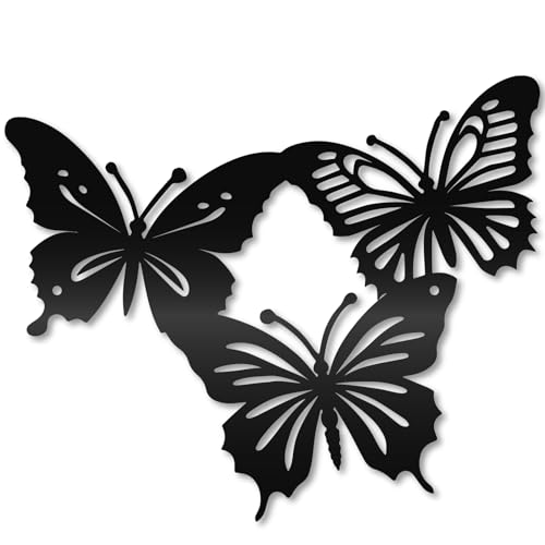 CREATCABIN Schmetterlings Wanddekoration Metall Eisen Hängende Schmetterlinge Wandskulptur Schwarz Modern Einfache Ornamente Zubehör Für Wohnzimmer Schlafzimmer Badezimmer Außenbereich Party 30x25cm von CREATCABIN