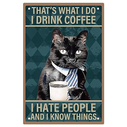 CREATCABIN Schwarze Katze Blechschild Kaffee Metallschilder Vintage Plaketten Galerie Wandschilder Retro Poster Kunstdruck Dekor Hängende Eisenmalerei Zitaten Für Zuhause Geschäft Geschenke 8x12Zoll von CREATCABIN