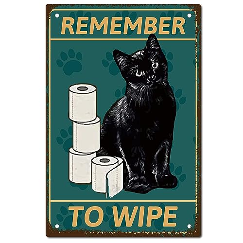 CREATCABIN Schwarze Katze Blechschild Vintage Metallschild Poster Remember to Wipe Retro Toilettenmalerei Plakette Eisenschild Wanddekoration Kunstwandgemälde Aufhängen Für Badezimmer Zuhause 30x20cm von CREATCABIN