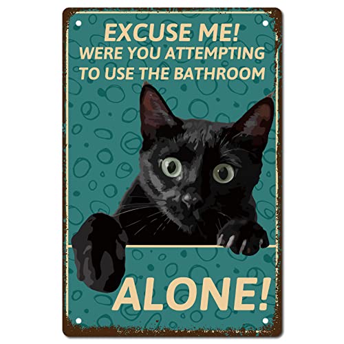 CREATCABIN Schwarze Katze Metall Blechschild Badezimmer Metall Poster Vintage Kunst Wanddekoration Wandbild Aufhängen Eisen Malerei Plaque Lustig Für Zuhause Küche Badezimmer Wandkunst Dekor 30x20cm von CREATCABIN