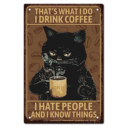 CREATCABIN Schwarze Katze Retro Metall Blechschild Kaffeebar Kitty Wanddekoration Vintage Männerhöhle Plaketten Für Zuhause Wand Zimmer Club Küche Restaurant Retro Geschenk Außendekoration 20x30cm von CREATCABIN