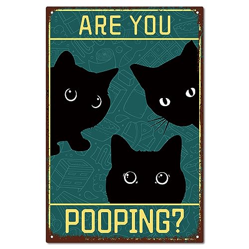 CREATCABIN Schwarze Katze-Schild,Badezimmer-Dekoration,Vintage-Metall-Blechschild Are You Pooping Retro-Poster,Malerei,Eisenschild,Wandkunst,Wandgemälde Aufhängen Für Toilette,Weihnachten,30x20cm von CREATCABIN