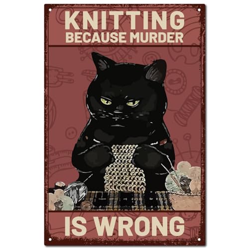 CREATCABIN Schwarze Katze Stricken Retro-Metallschild,Vintage-Blechschild,Poster,Wandkunst,Dekor,Stricken,Weil Mord Ist Falsch,Gemälde,Plakette,Eisenschild,Kunstwandgemälde Für Zuhause,Club,30x20cm CREATCABIN Schwarze Katze Stricken Retro-Metallschild,Vintage-Blechschild,Poster,Wandkunst,Dekor,Stricken,Weil Mord Ist Falsch,Gemälde,Plakette,Eisenschild,Kunstwandgemälde Für Zuhause,Club,30x20cm von CREATCABIN