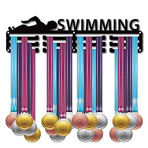 CREATCABIN Schwimmbild Schwimmer Medaillen Aufhänger Halter Display Rack Medaillenständer Wandhalterung Dekor Für Läufer Für Die Aufbewahrung von Heimabzeichen 3 Sprosse Über 60 Medaillen von CREATCABIN