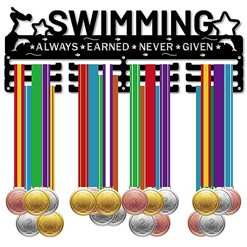 CREATCABIN Schwimmen Medaillenhalter Aufhänger Medaillenständer Schwarzes Metall Eisen Medaillenhalter Rack Sport Medaillenständer Rahmen Wandmontage Für Sportler Medaillengewinner 40x14.3cm von CREATCABIN