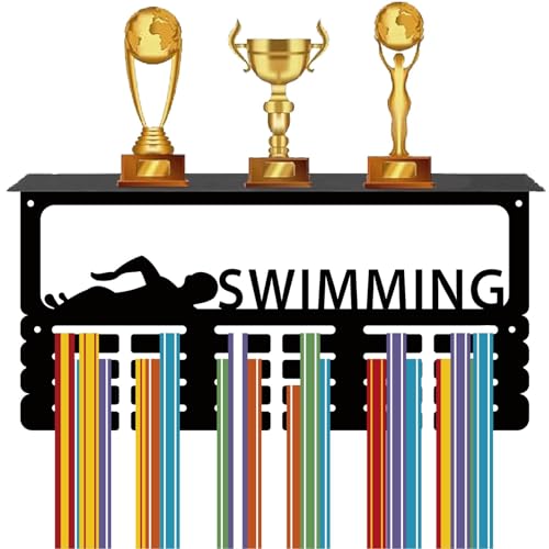 CREATCABIN Schwimmmedaillenhalter, Trophäenregal, Medaillenaufhänger, Display mit Regal, Ständer, Sport, 4 Reihen, Wandhalterung, hält 70+ Medaillen für Frauen, Gymnastik, Laufen, Schwimmen, CREATCABIN Schwimmmedaillenhalter, Trophäenregal, Medaillenaufhänger, Display mit Regal, Ständer, Sport, 4 Reihen, Wandhalterung, hält 70+ Medaillen für Frauen, Gymnastik, Laufen, Schwimmen, von CREATCABIN