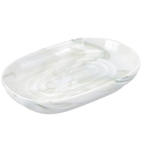 CREATCABIN Seifenschale Keramik Für Dusche Seifenhalter Rutschfeste Seifenschale Behälter Seifenstück Spartablett Seegrüne Marmorstrukturen Seifenschale Für Schwamm Badezimmer Küchenspüle 13x8.5x2.5cm von CREATCABIN
