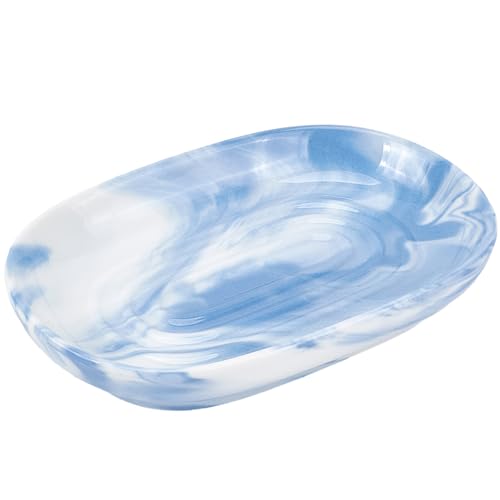 CREATCABIN Seifenschale Keramik Seifenhalter rutschfeste Seifenschale Kornblumenblaue Marmortexturen Seifenschale Mehrzweck Seifenstange Schwammablage Für Dusche Badezimmer Küchenspüle 13x8.5x2.5cm von CREATCABIN