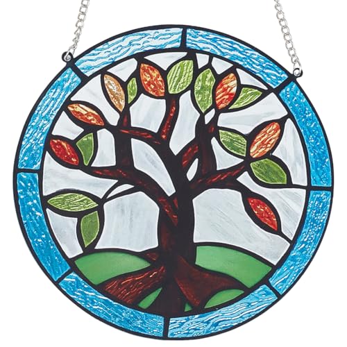 CREATCABIN Sonnenfänger Aufhängen In Form Eines Lebensbaums Buntglas Fensterpaneele Acryl Fenster Wanddekoration Handbemaltes Glaspaneel Dekor Mit Legierungskette als Geschenk Für Frauen 15x15cm von CREATCABIN