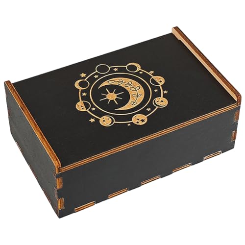 CREATCABIN Tarot Aufbewahrungsboxen Holz Tarot Kartenetui Hexenbox Schwarze Mondphasen Kartenhalterbox Mit Schiebedeckel Schmuckschatulle Dekorativer Aufbewahrungsbehälter Für Wahrsageschmuck 9x14x5cm von CREATCABIN