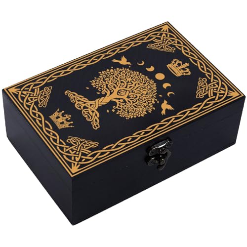 CREATCABIN Tarotbox aus Holz für Karten, Kristallhalter, Tarot-Aufbewahrungsboxen aus Holz, Hexenbox, schwarzer Lebensbaum, Schmuckkästchen, Andenken-Box, dekorativer Aufbewahrungsbehälter für Schmuck CREATCABIN Tarotbox aus Holz für Karten, Kristallhalter, Tarot-Aufbewahrungsboxen aus Holz, Hexenbox, schwarzer Lebensbaum, Schmuckkästchen, Andenken-Box, dekorativer Aufbewahrungsbehälter für Schmuck von CREATCABIN