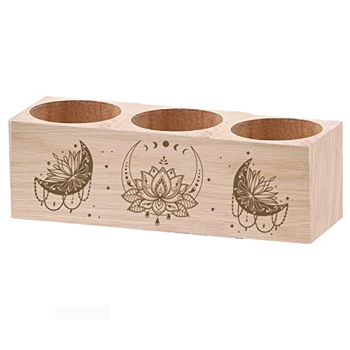 CREATCABIN Teelichthalter Aus Holz Geschenk Lotus Sonne Mond Set Mit 3 Kerzenständer Gedenkkerze Ornamente Tischdekoration Für Den Verlust Geliebter Erinnerungen Geschenke 6.5 x 5.5 Zoll(Ohne Kerzen) von CREATCABIN