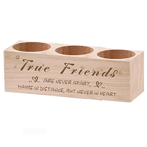 CREATCABIN Teelichthalter Aus Holz True Friends 3er-Set Kerzenständer Mit Herzen Gedenkkerze Ornamente Tischdekoration Für Den Verlust Geliebter Erinnerungen Geschenke 6.5 x 5.5(1) cm (Ohne Kerzen) von CREATCABIN