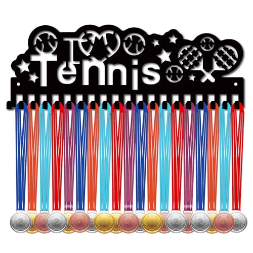 CREATCABIN Tennis-Medaillenaufhänger,Medaillenhalter,Flügelständer,Sport-Metallaufhängung,Auszeichnungen,Eisenhalterung,Dekor Mit 20 Haken Für Abzeichen,Tänzer,Gymnastik,Ballett,Schwarz,40x14cm von CREATCABIN