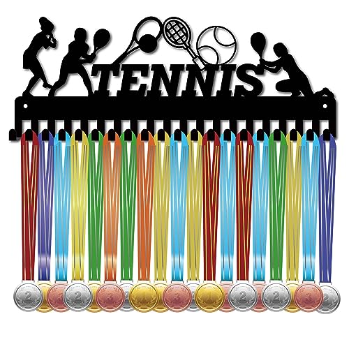 CREATCABIN Tennis-Medaillenhalter,Wettkampf-Medaillenaufhänger,Präsentationsständer,Sport-Hängesportler-Auszeichnungen,Eisen-Wandhalterung,Dekor Mit 20 Haken Für Abzeichen,Gymnastik,Schwarz,40x15cm von CREATCABIN