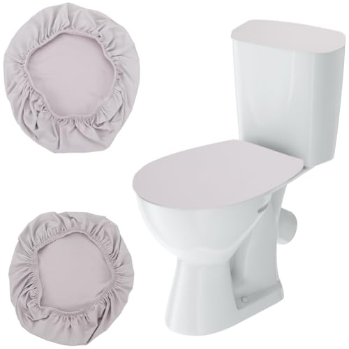 CREATCABIN Toilettendeckelbezug Samt Badezimmer Sitzbezüge Toilettentank Bezug rutschfest Verstellbar Maschinenwaschbar Staubdicht Passend Für Runde Längliche Längliche Toilettendeckel 36x29cm Weiß von CREATCABIN