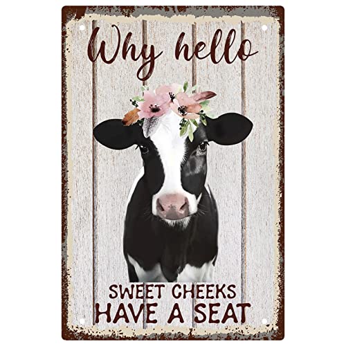 CREATCABIN Why Hello Sweet Cheeks Metallblechschild Vintage Kuh Blechschilder Lustige Tiere Metallposter Wandkunst Gartenhaus Plakette Für Badezimmer Küche Café Wand Weihnachtsdekoration 30x20cm von CREATCABIN