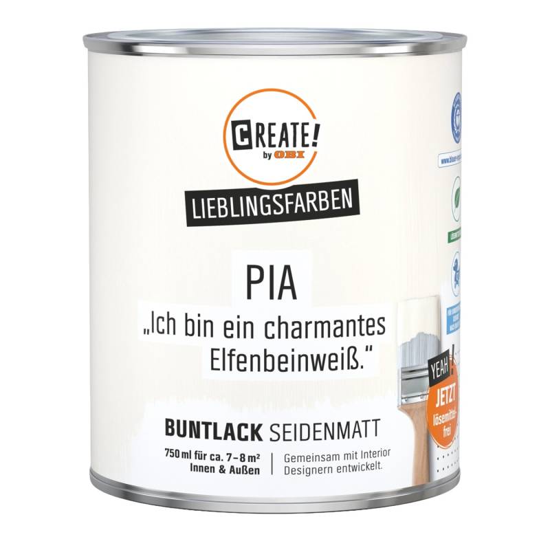 CREATE! by OBI Buntlack Lieblingsfarbe Pia Elfenbeinweiß Seidenmatt 0,75 l CREATE! by OBI Buntlack Lieblingsfarbe Pia Elfenbeinweiß Seidenmatt 0,75 l von CREATE! by OBI