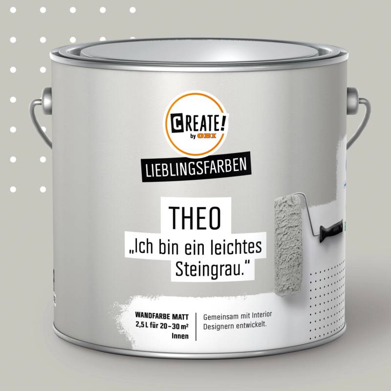 CREATE! by OBI Lieblingsfarben Wandfarbe Theo Steingrau matt 2,5 l von CREATE! by OBI