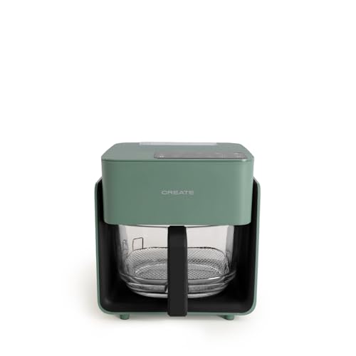 CREATE/AIR FRYER MIST/Ölfreie Heißluftfritteuse 4.2L mit Wasserdampfgarer Salbeigrün/Fassungsvermögen 5-6 Portionen, 6 Programme, Glasbehälter, Zeit- und Temperaturkontrolle, 1300W von CREATE