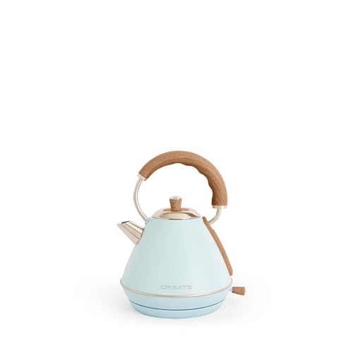 CREATE/KETTLE RETRO M/Elektrischer Wasserkocher 1L Pastellblau/Schnelles Aufkochen, automatische Abschaltung und Trockengehschutz von CREATE