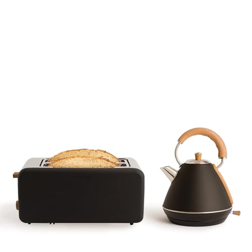 CREATE/PACK TOAST RETRO XL + KETTLE RETRO L/Wasserkocher 1,7L und Toaster mit 3 Toast-Stufen in Schwarz von CREATE