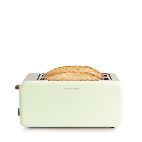 CREATE/TOAST RETRO XL/Grüner Toaster/ 6 Leistungsstufen, Krümelschublade, Thermostat, Auftauen, Aufwärmen, 2 breite Scheibenschlitze, 1500W von CREATE