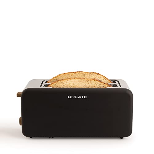 CREATE/TOAST RETRO XL/Schwarzer Toaster / 6 Leistungsstufen, Krümelschublade, Thermostat, Auftauen, Aufwärmen, 2 breite Scheibenschlitze, 1500W von CREATE