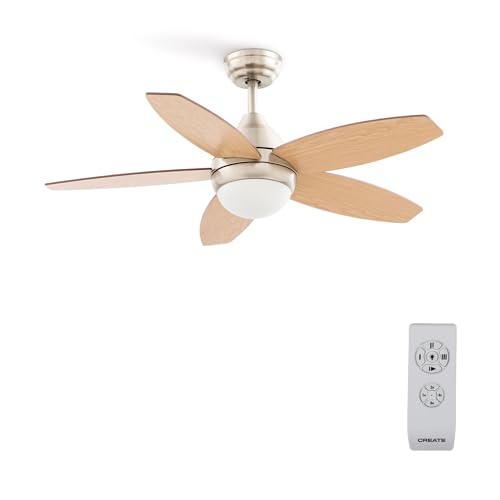 CREATE / WINDFLOWOOD/Deckenventilator Nickel Naturholzflügel mit Beleuchtung und Fernbedienung/Umkehrbare Flügel, AC-Motor, Programmierbar von 1h bis 4h, 2 Höhen, 3 Lichttemperaturen, 60W, Ø107cm von CREATE